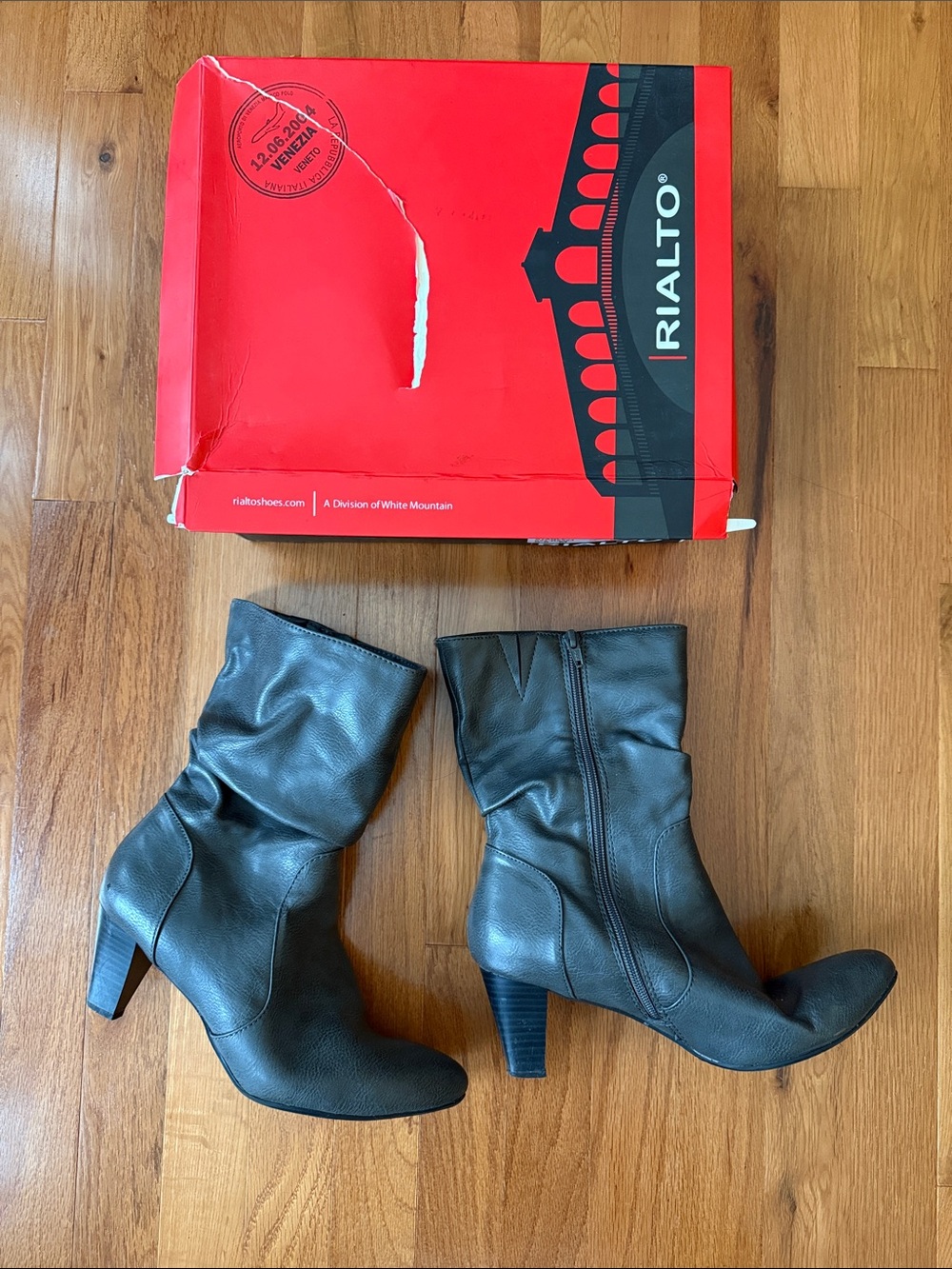 Rialto Stanley Dark Grey Mid-Calf Heeled Boots